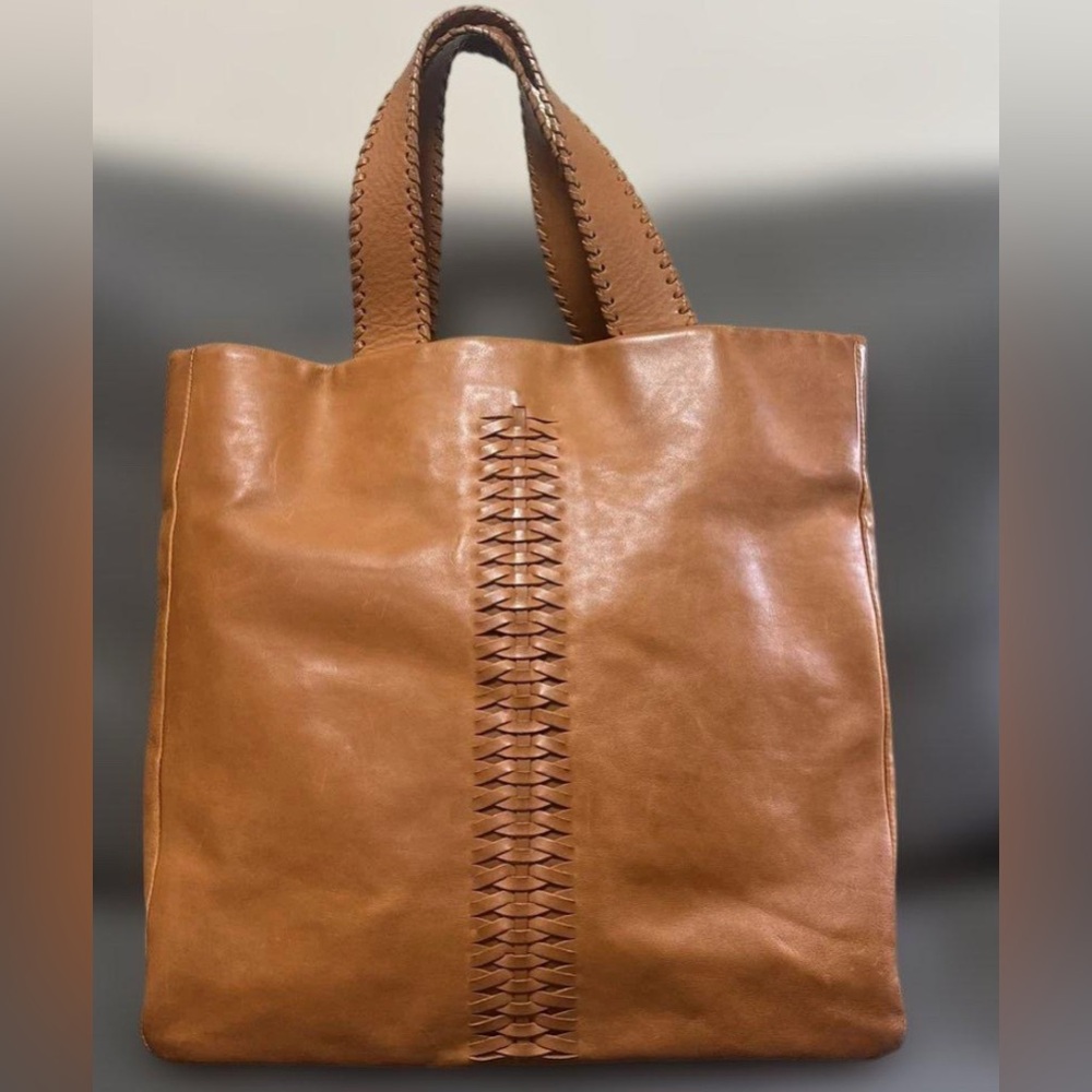 RALPH LAUREN ~ Smooth Leather Braided Tassel Boho Tote Travel Bag purse - Picture 3 of 16